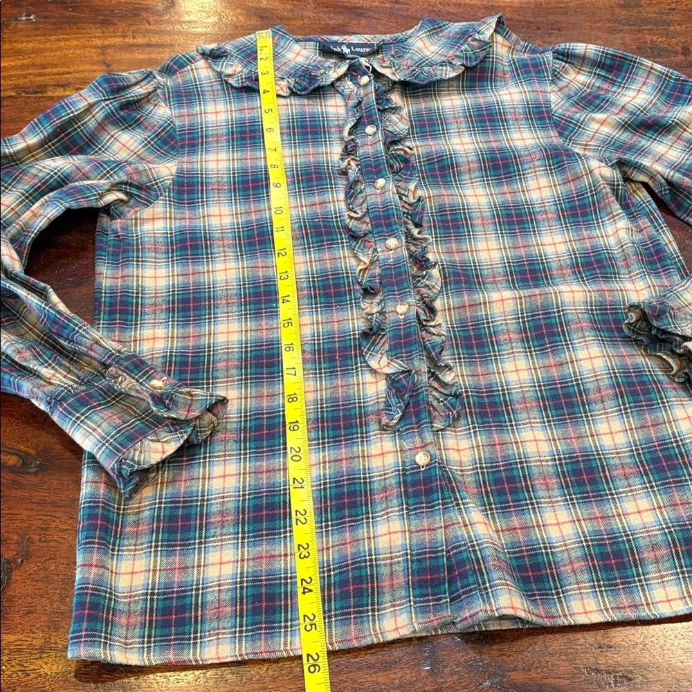 Vintage Ralph Lauren Plaid Cotton Flannel Button-Down Ruffle Blouse size 10 - Picture 11 of 11